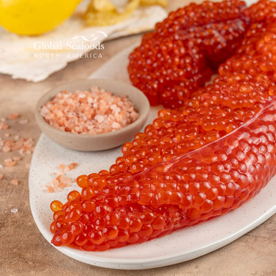 Huevos de salmón sin procesar para caviar casero | Huevas crudas frescas