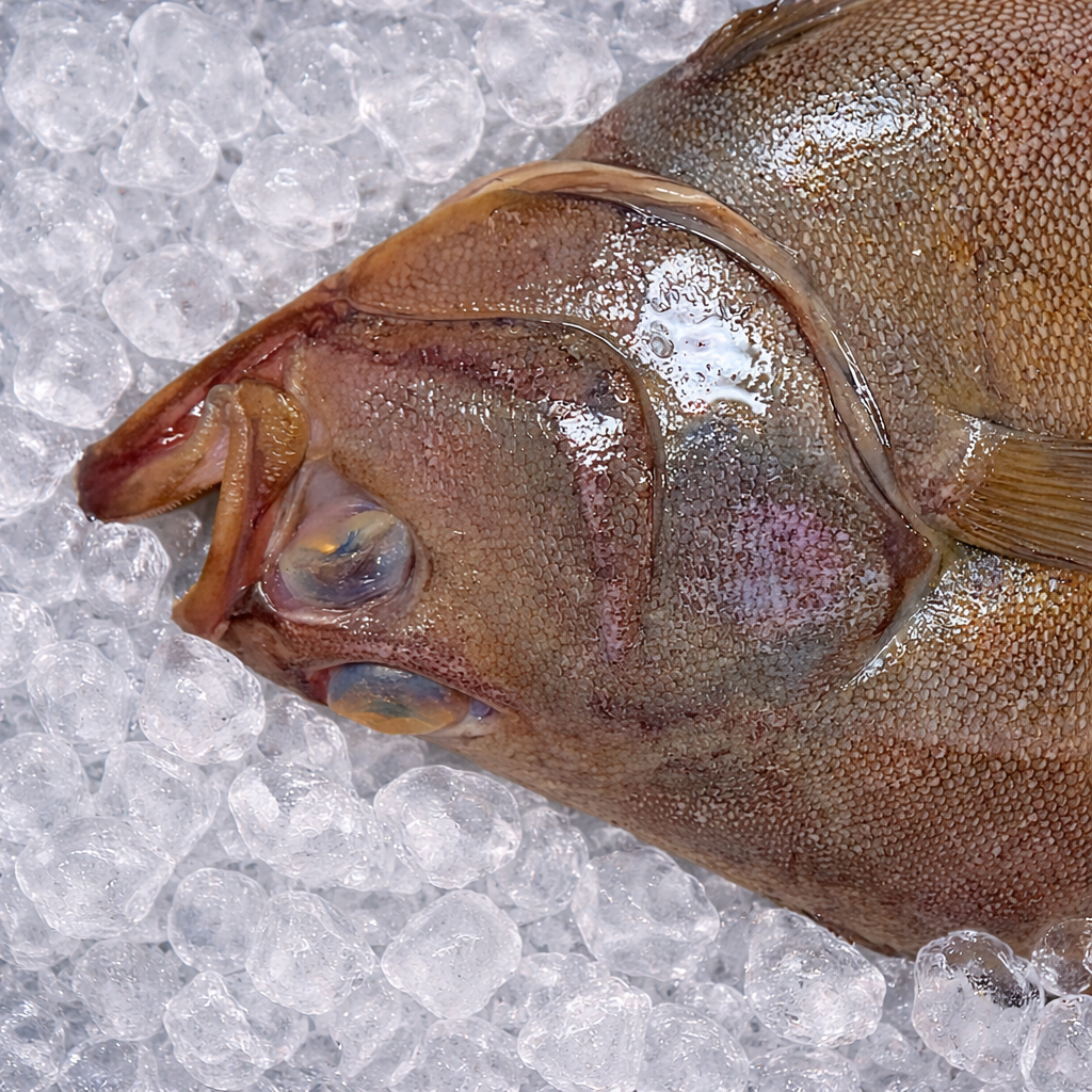 Whole wild-caught Petrale sole on ice