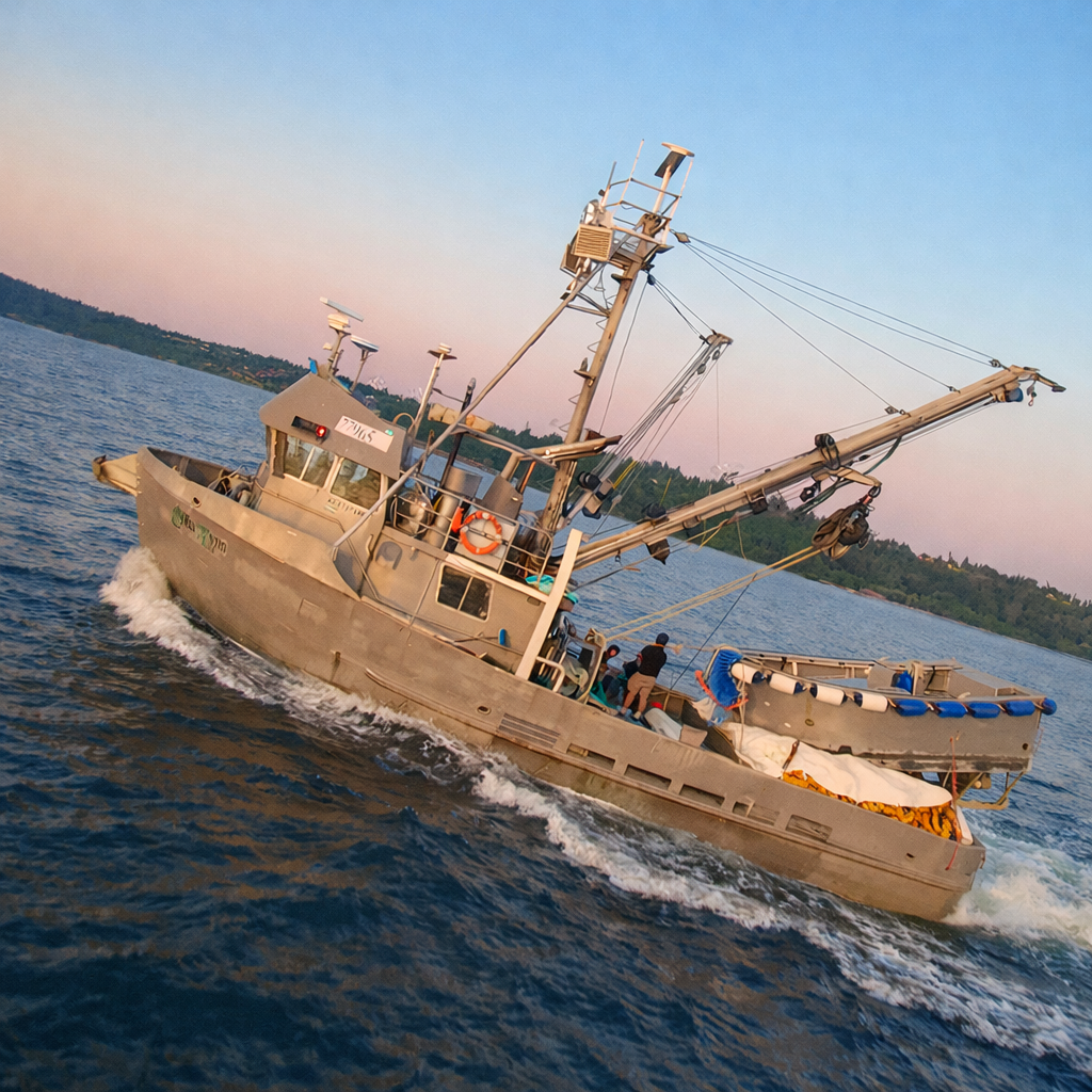 F/V Sofia Lynn commercial salmon fishing vessel underway in Alaskan waters during salmon season