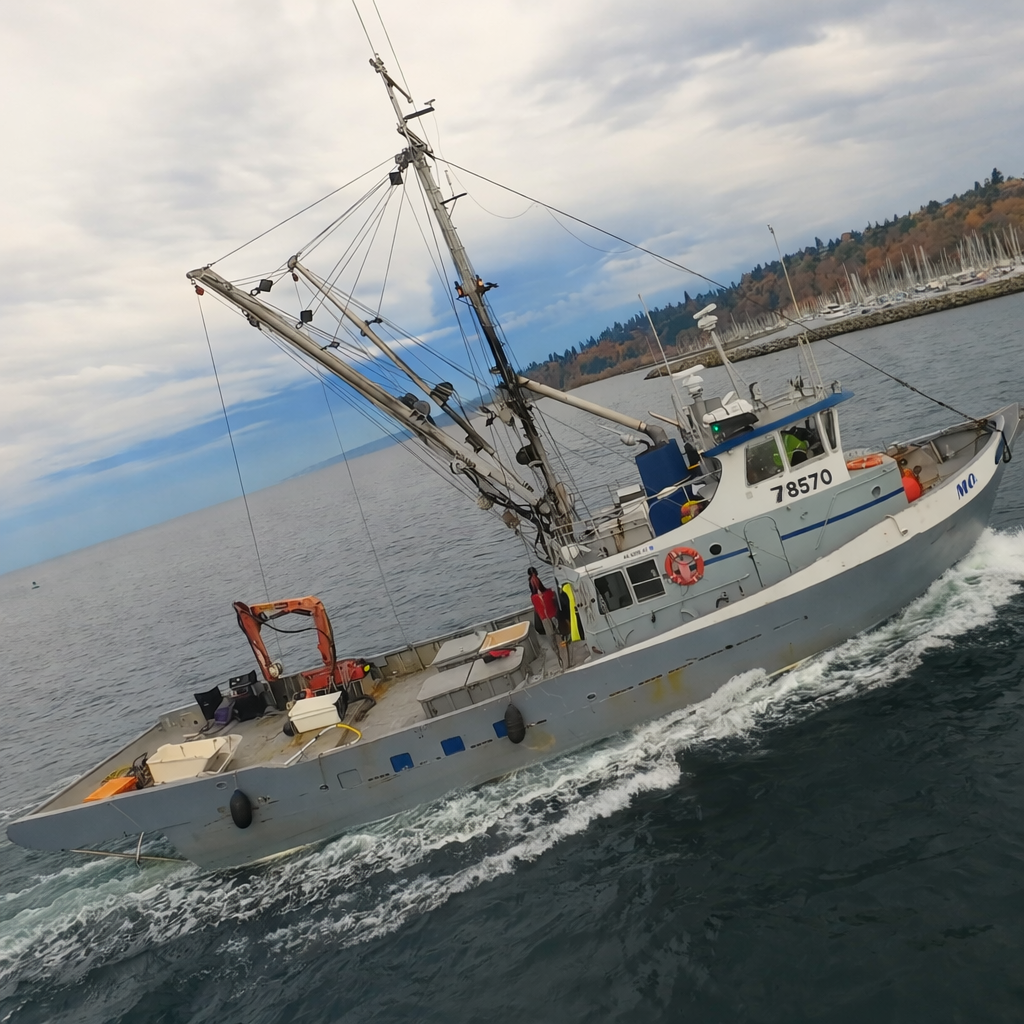 Suquamish tribal salmon tender vessel Monroe unloading wild salmon catch at Puget Sound dock