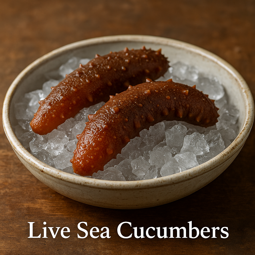 Live sea cucumbers from the Pacific Ocean, prized in Asian cuisine for their collagen-rich, gelatinous texture and health benefits