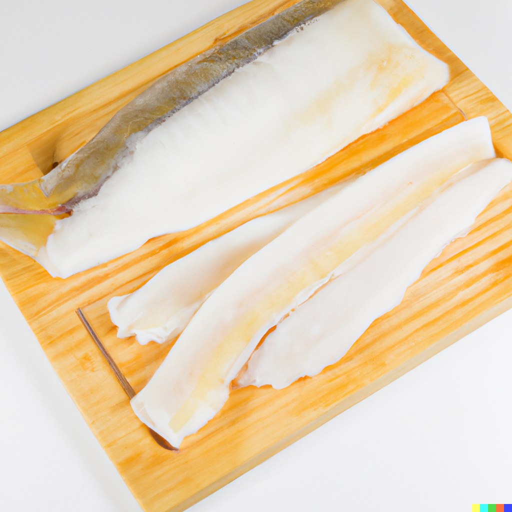 Fresh Pacific cod fillets stored in an airtight container on ice