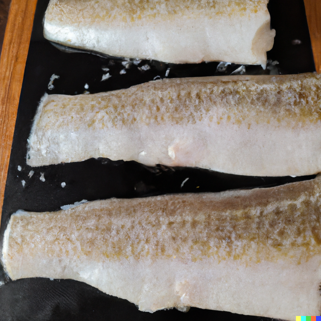 Fresh Pacific Cod fillets on a plate with lemon herbs and olive oil ready for baking