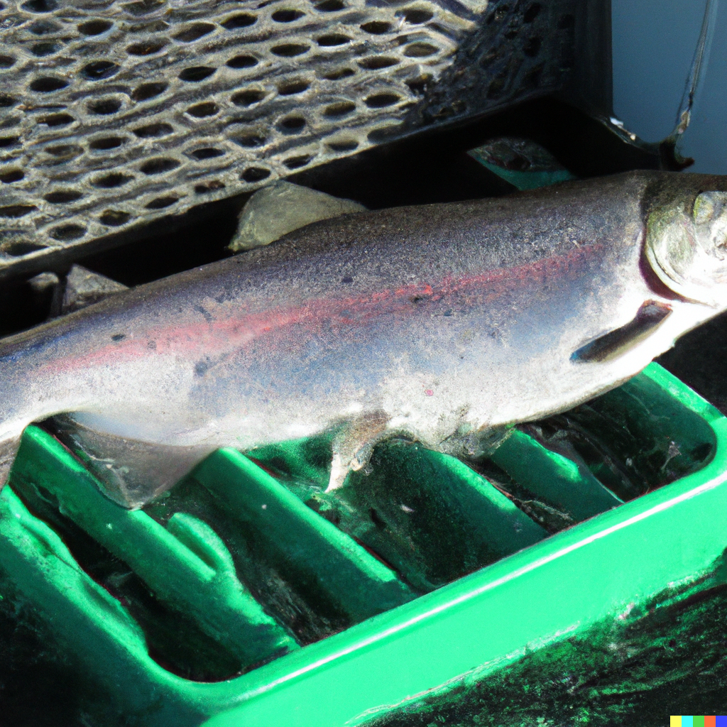 Angler holding a silver salmon caught on a lure in a river with clear water