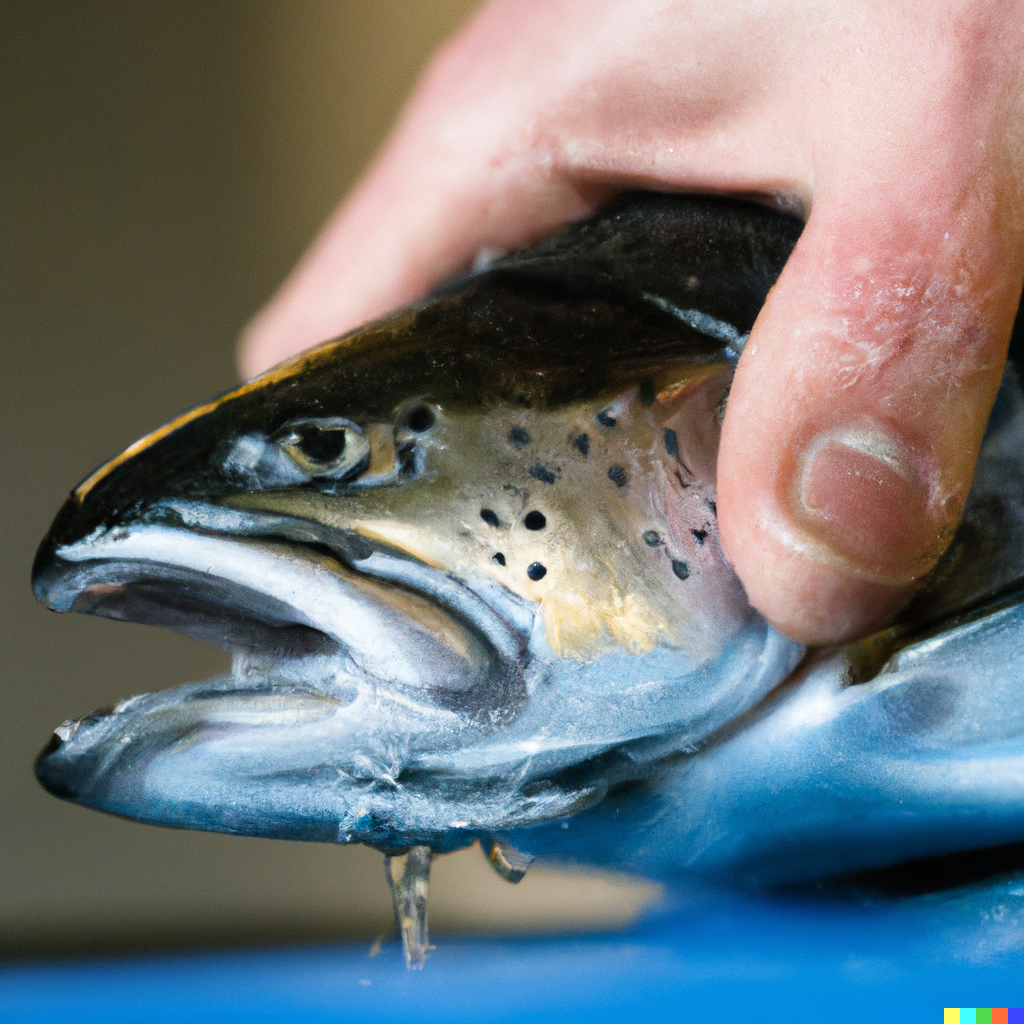 Hands filleting a fresh Alaskan Silver Salmon on a cutting board with a sharp fillet knife, showing the clean orange flesh