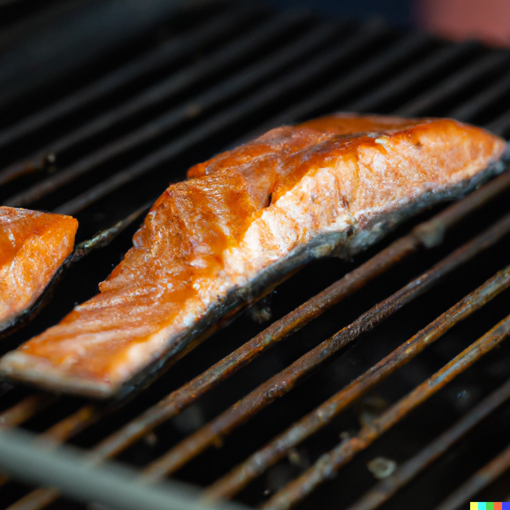 Silver salmon fillet being grilled to perfection