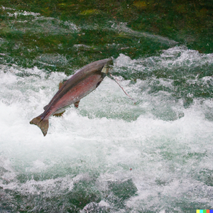 Silver salmon jumping in pristine Alaskan river