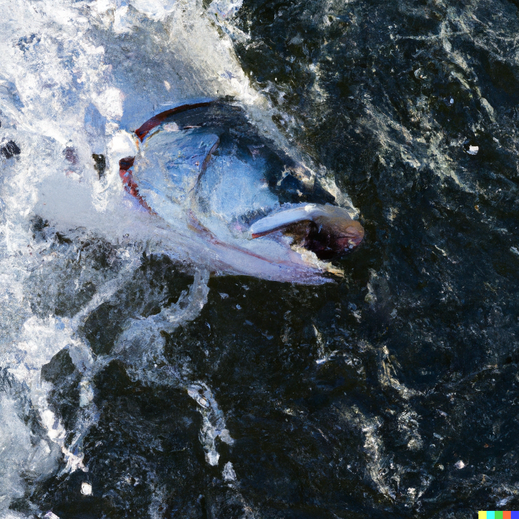 Angler holding a large king salmon (Chinook) caught on the Kenai River in Alaska, with fishing rod and net visible