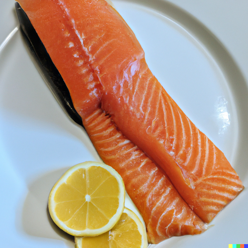 King Salmon on a Plate with Lemon Wedges