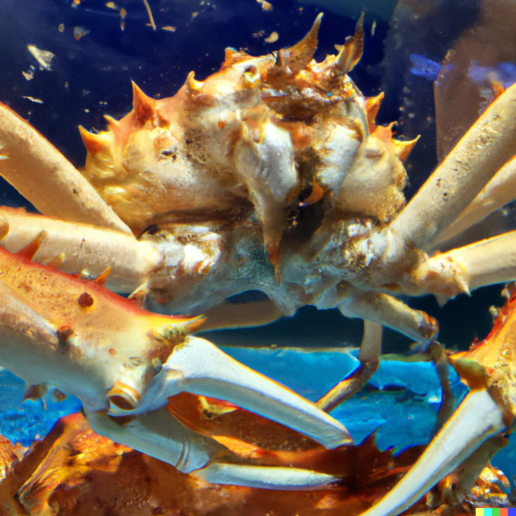 Live king crab on the ocean floor in cold Pacific waters
