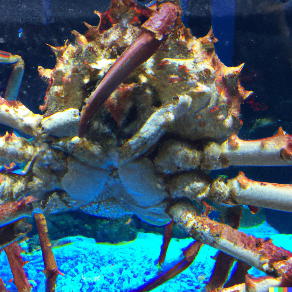 Live Alaskan king crab with bright red shell and large claws, freshly caught from cold Pacific waters