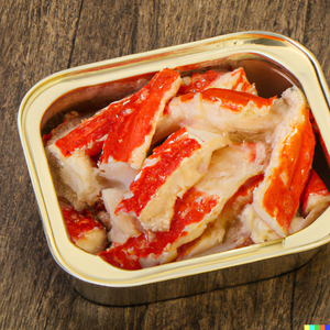 Open can of premium canned crab meat, ready to be used in recipes, showcasing its fresh, tender texture and versatility in culinary creations
