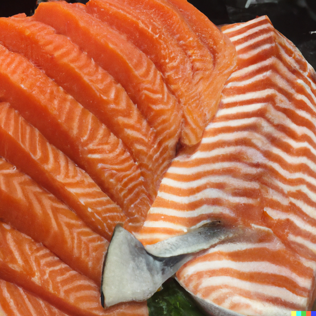 Side-by-side comparison of a tilapia fillet and a salmon fillet on a white plate