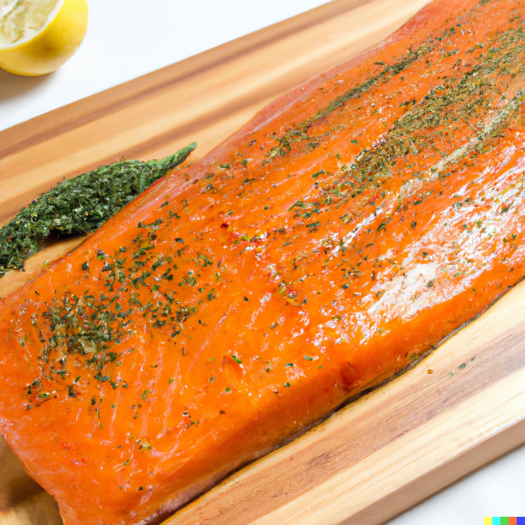 Fresh wild-caught King Chinook salmon fillet with rich red flesh