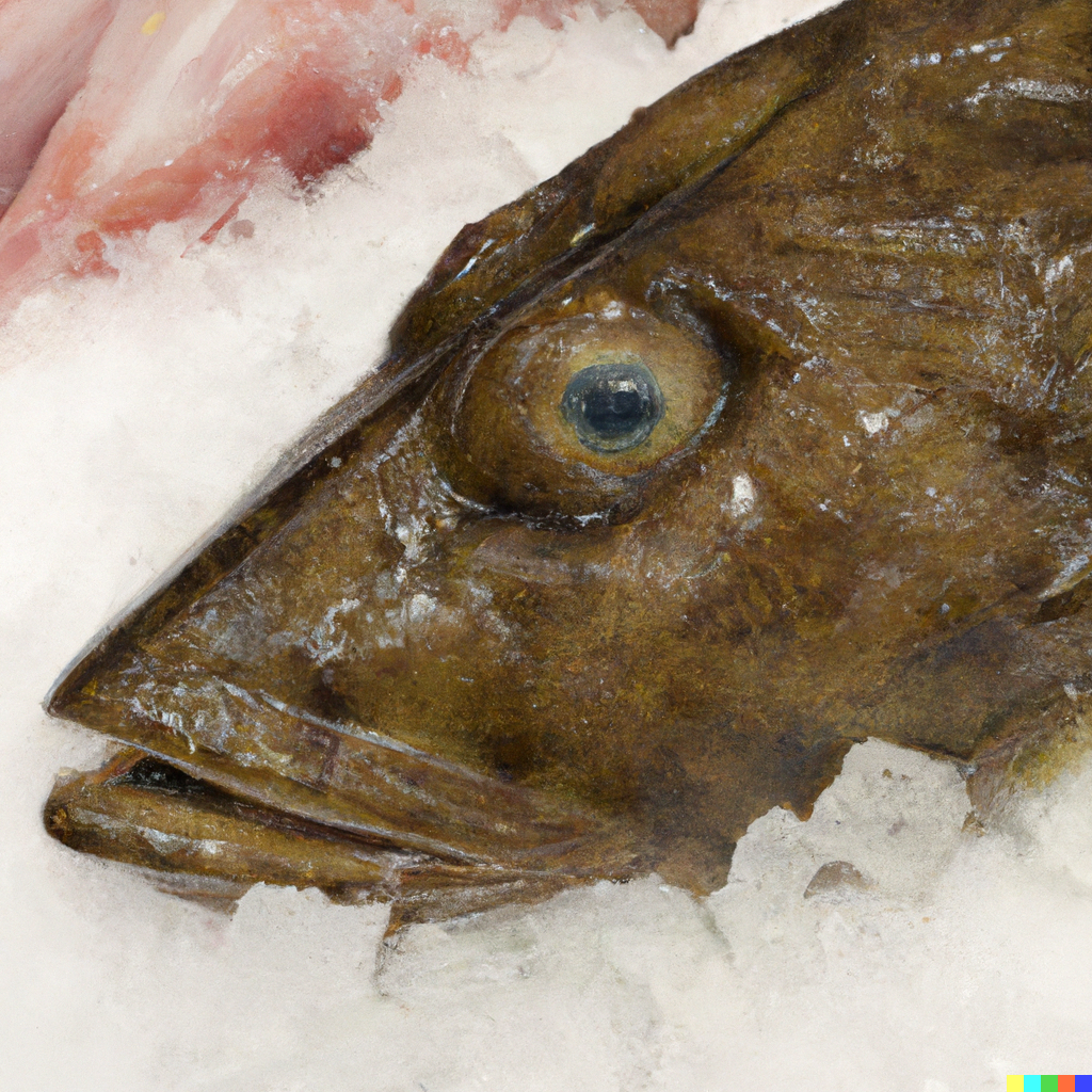 Fresh monkfish fillets on a wooden cutting board with garlic, lemon, and fresh herbs