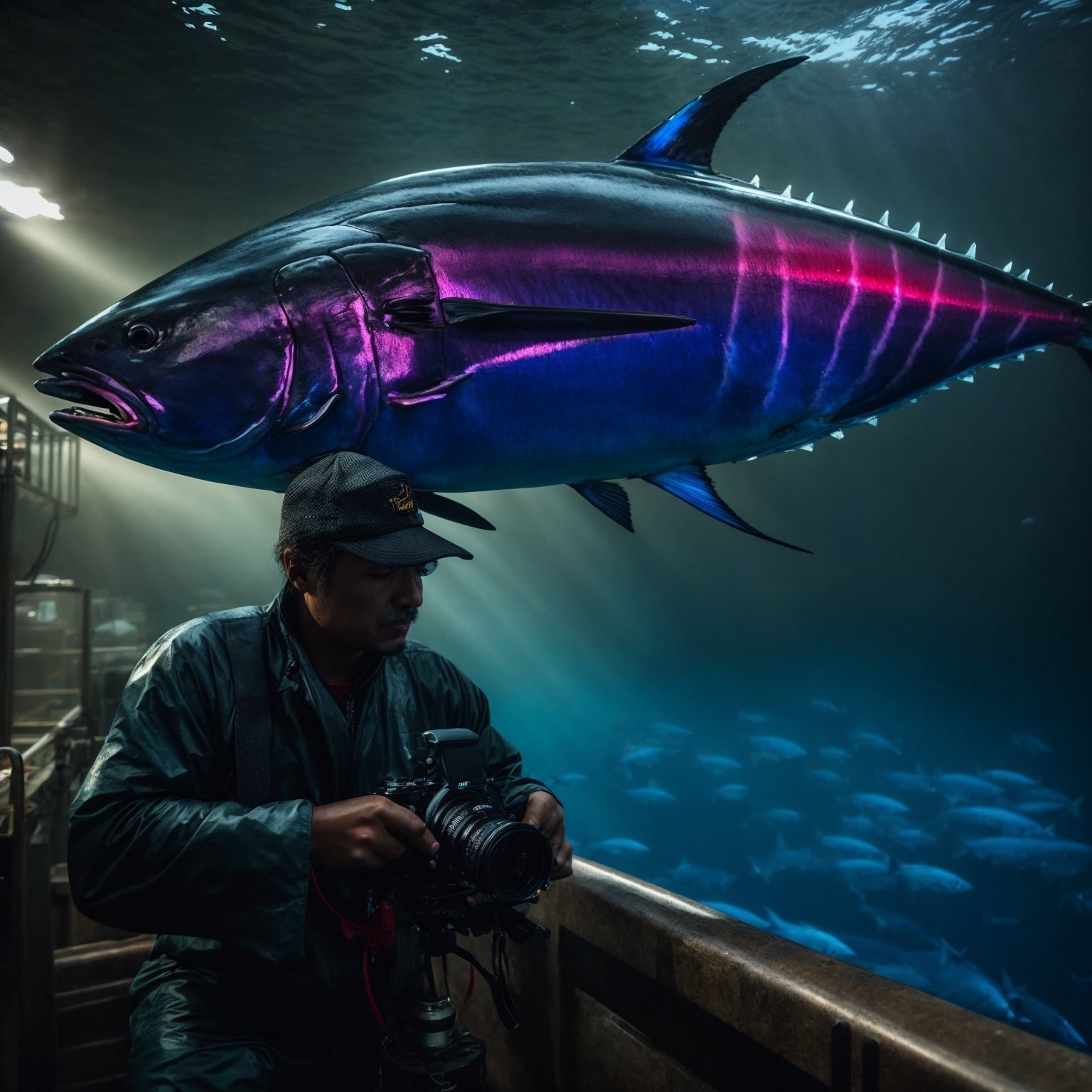 Bluefin tuna conservation – Atlantic bluefin tuna (Thunnus thynnus) swimming in open ocean, a species recovering from overfishing through ICCAT quotas, MSC certification, and sustainable aquaculture programs
