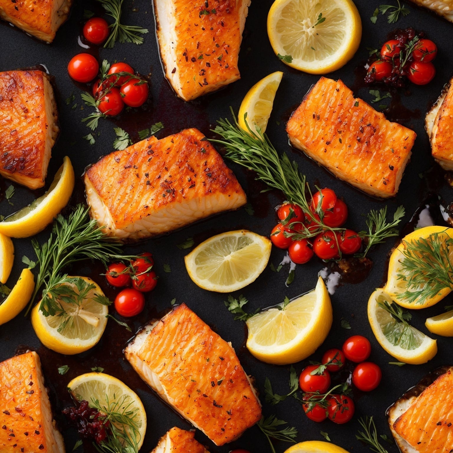 Four gourmet Chilean sea bass preparations — pan-seared with lemon butter, en papillote, miso-glazed, and tomato basil relish — plated elegantly