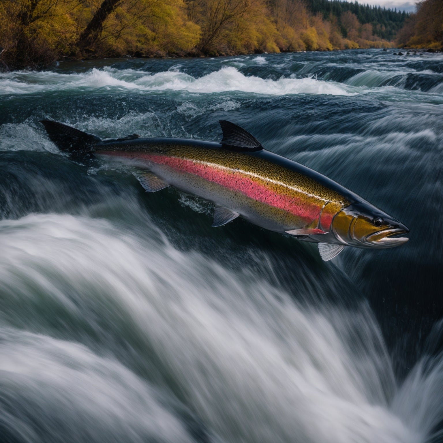 Columbia River steelhead run with angler fishing a deep pool near Bonneville Dam in the Pacific Northwest