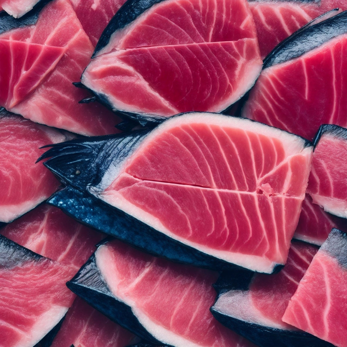 Bluefin tuna portions prepared for sesame-crusted steak and rice bowl recipes