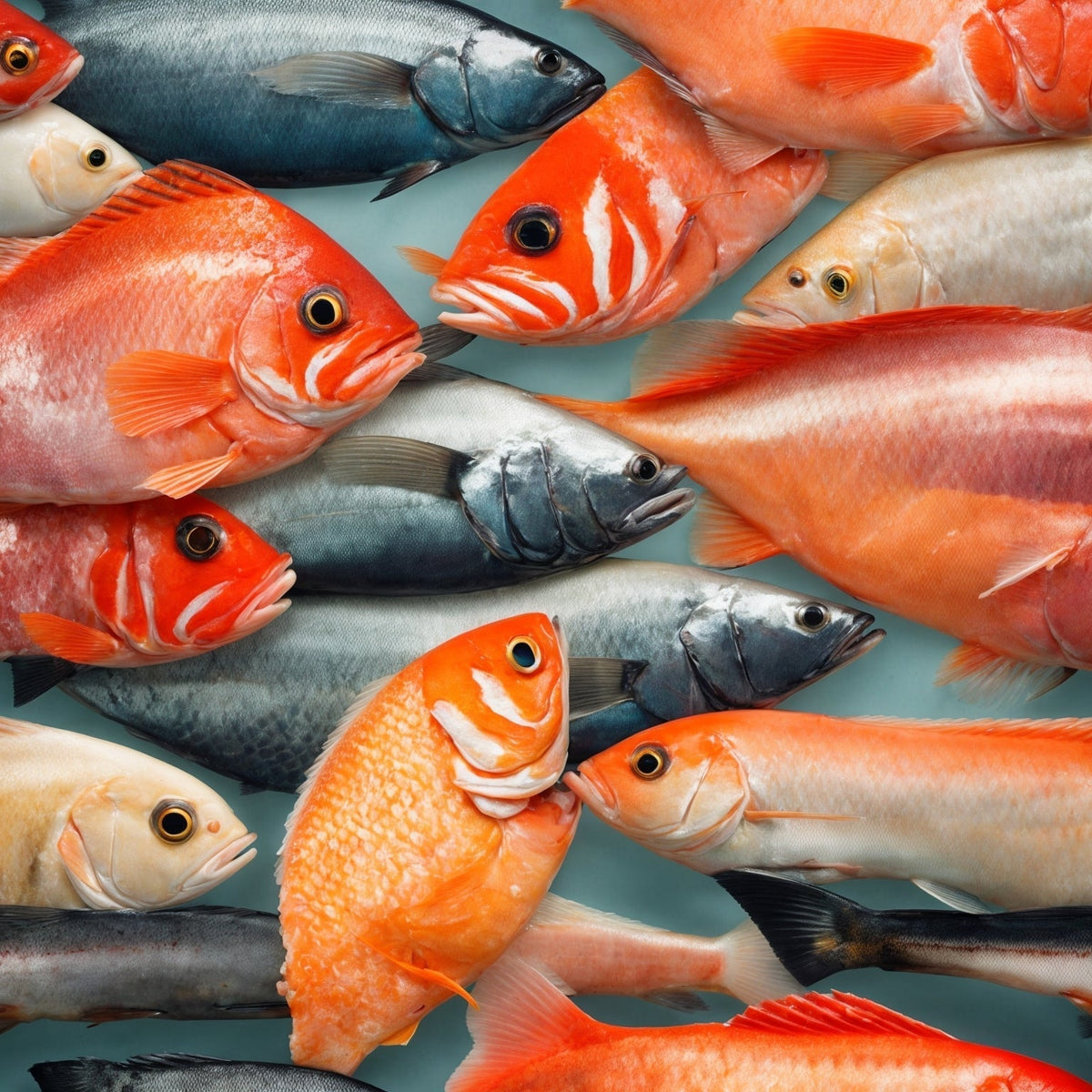 Dry aged fish vs. fresh fish comparison – dry aged yellowfin tuna and sablefish fillets alongside fresh fish, showing the difference in color concentration, moisture loss, and texture that results from controlled aging at 32–36°F for 7–30 days