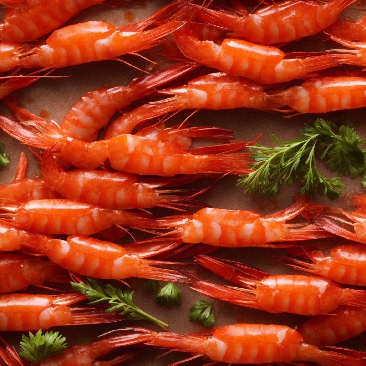 Premium wild-caught shrimp arranged on a white platter with fresh herbs, lemon slices, and a side of cocktail sauce