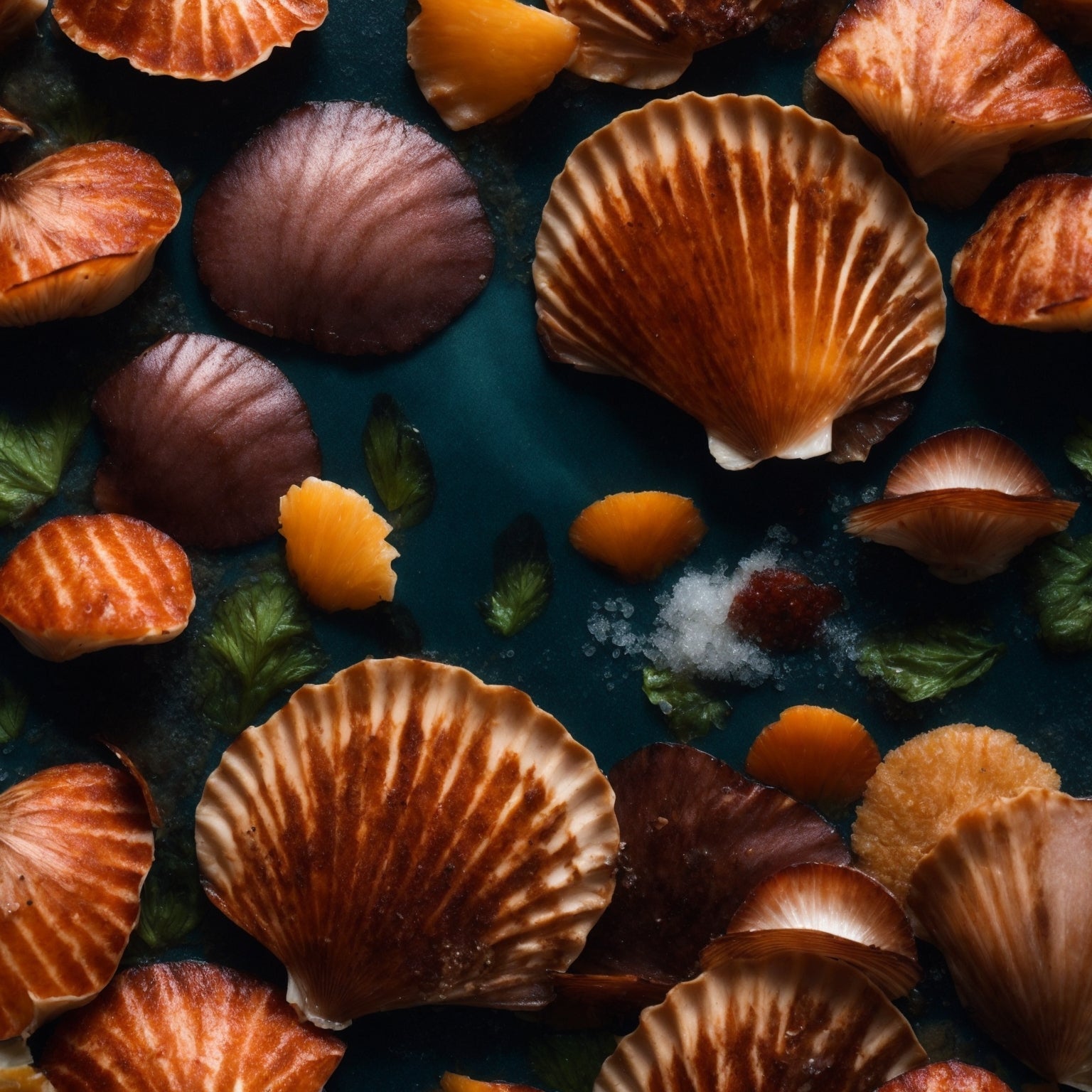 Wild-caught Alaskan pink scallops in a cast-iron pan with butter, garlic, and fresh herbs