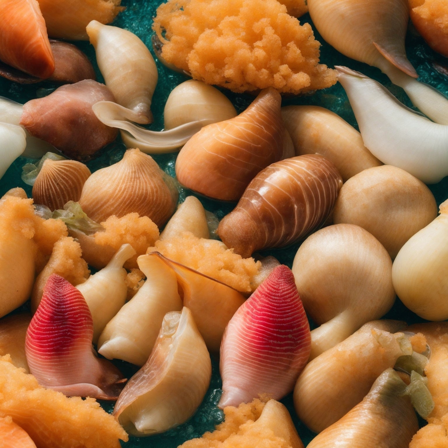 Fresh geoduck clam (Panopea generosa) – the world’s largest burrowing clam from the Pacific Northwest, showing the distinctive long siphon and shell, prized in Japanese and Chinese cuisine for its sweet, crisp, briny flavor and firm texture