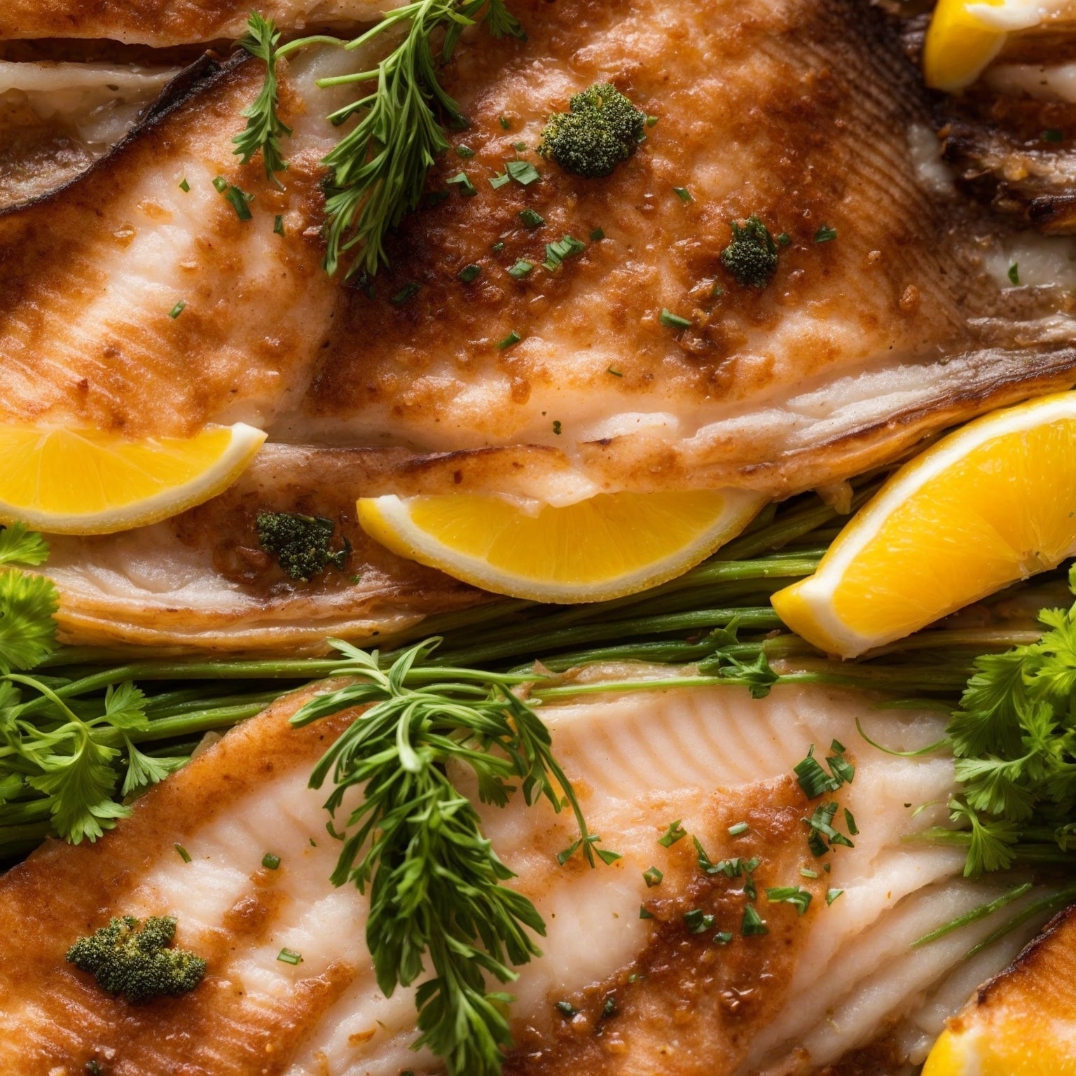 Fresh Dover sole fillets on a plate with lemon slices and fresh herbs, ready to cook