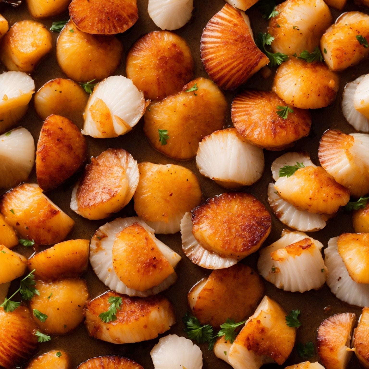 Fresh jumbo sea scallops on a plate with lemon and herbs, ready to cook
