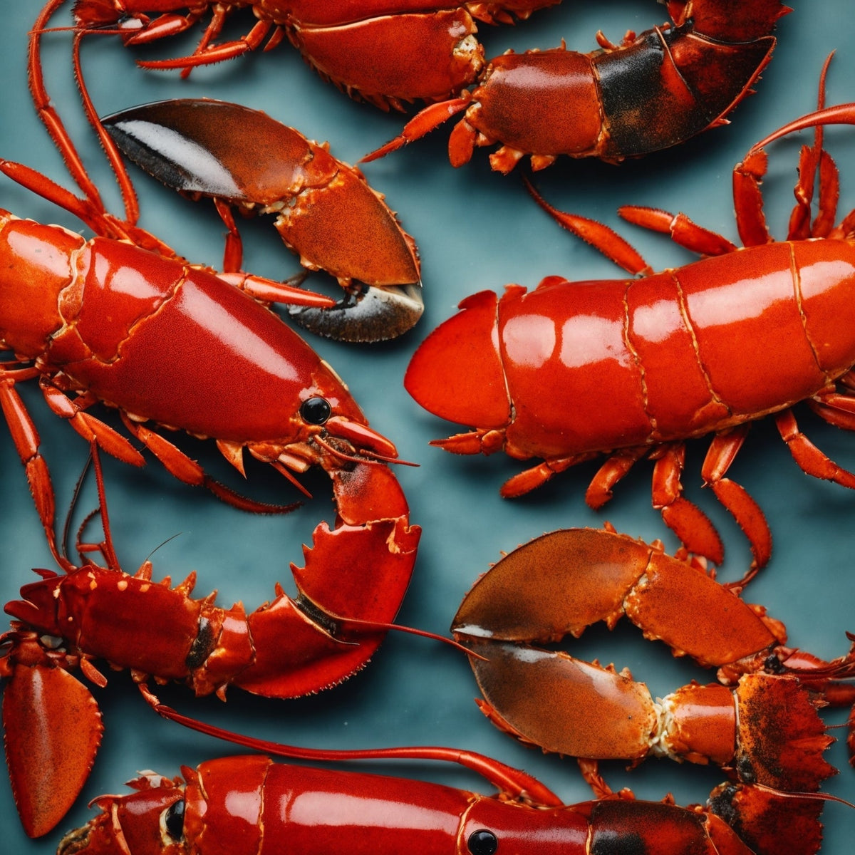 Warm water lobster tails on a grill with garlic butter glaze — showing the characteristic firm, white tail meat and vibrant shell of Caribbean and warm water spiny lobster tails
