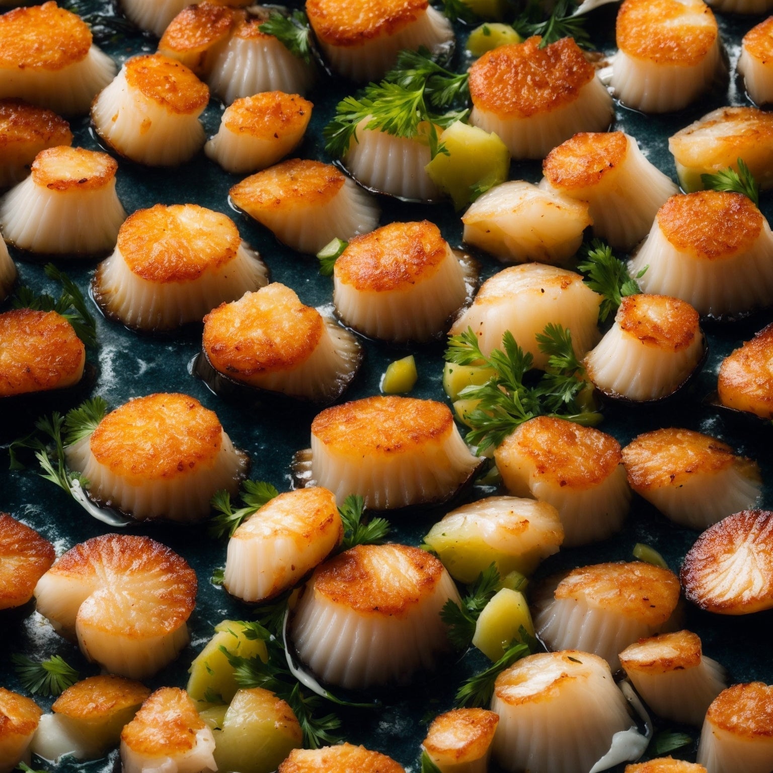 Perfectly seared jumbo sea scallops plated with asparagus and lemon butter sauce
