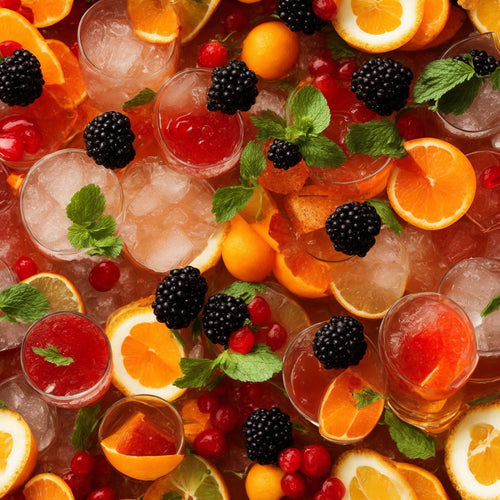 Colorful edible flavor pearls floating in elegant cocktail glasses on a stylish bar counter with garnishes