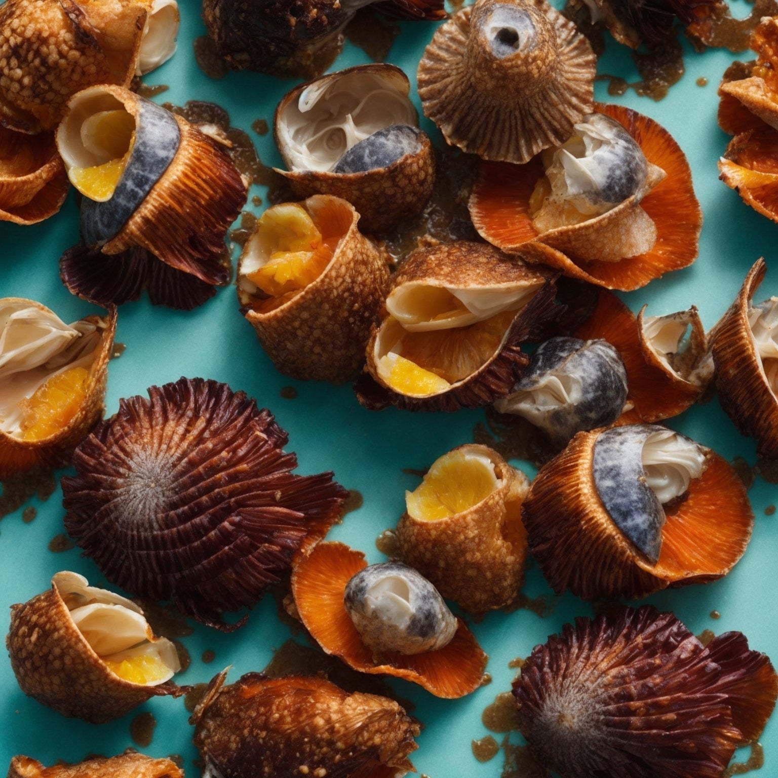 Fresh gooseneck barnacles (percebes) displayed at a Spanish fish market, showing tightly closed shell plates and firm dark stalks