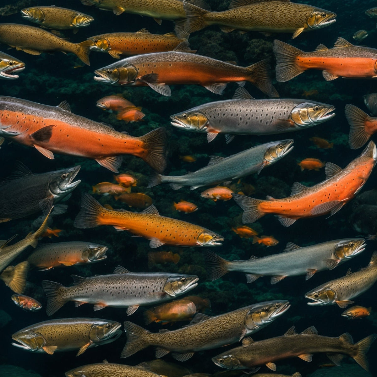 Wild Atlantic salmon leaping upstream through white water rapids during spawning migration, showing its silver body and powerful build