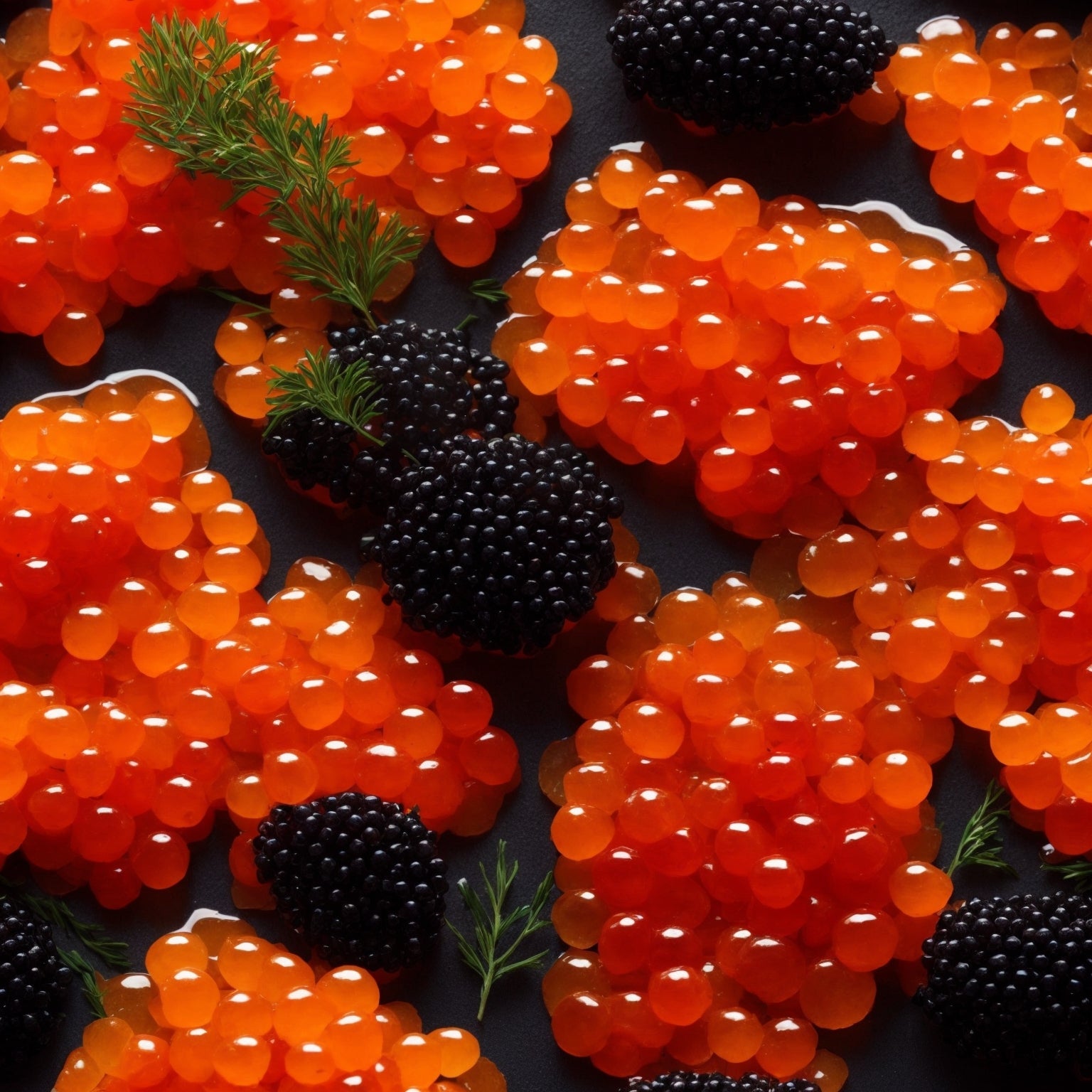Close-up of vibrant orange Coho salmon caviar pearls in a glass bowl, rich in omega-3s and gourmet flavor