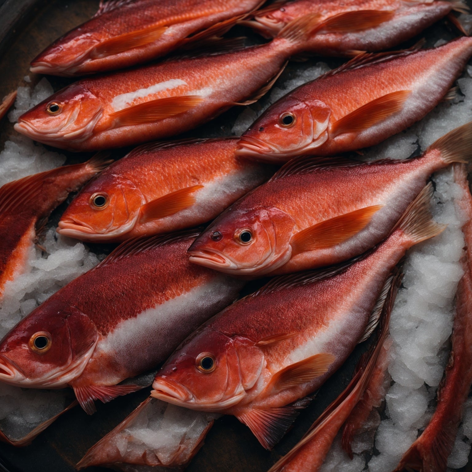 Close-up of dry aged fish fillet showing firm marbled texture on a cutting board