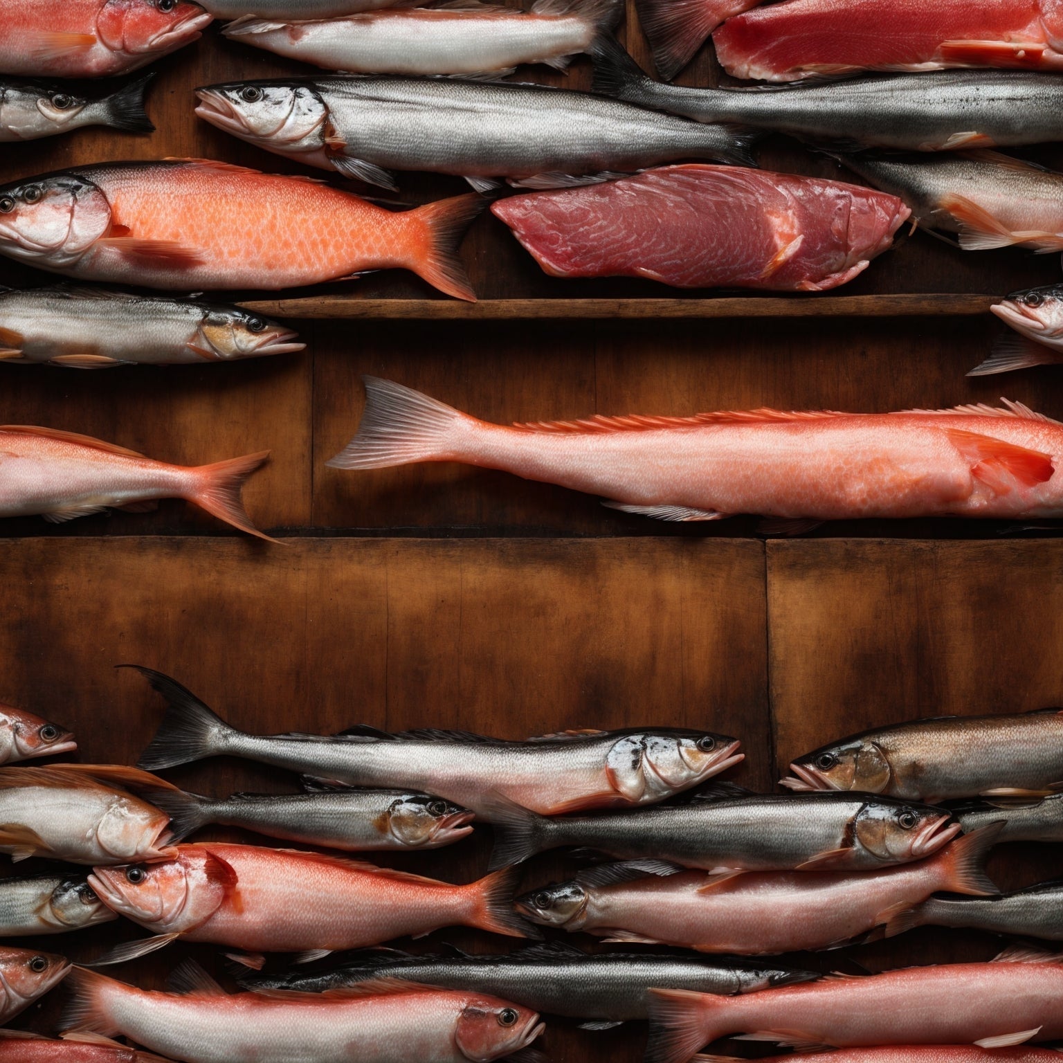Dry-aged bluefin tuna toro sliced as sashimi on a wooden board, showing the deep red color and marbled fat of aged fish