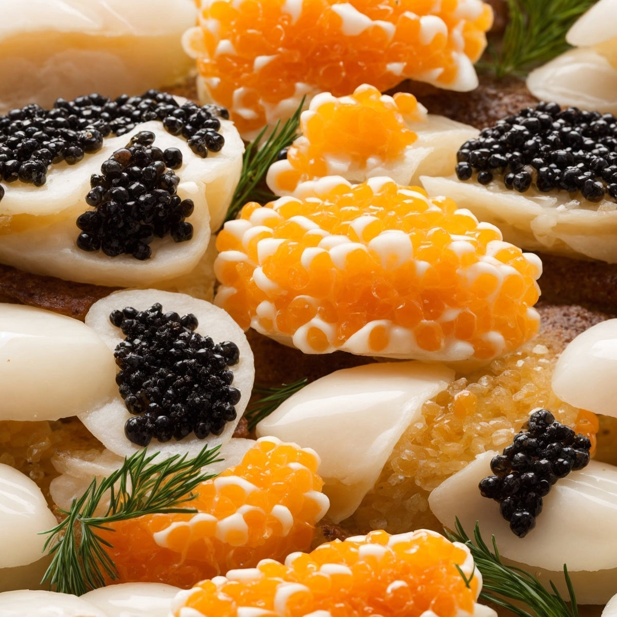 White sturgeon caviar pearls served on ice — premium caviar from Global Seafoods
