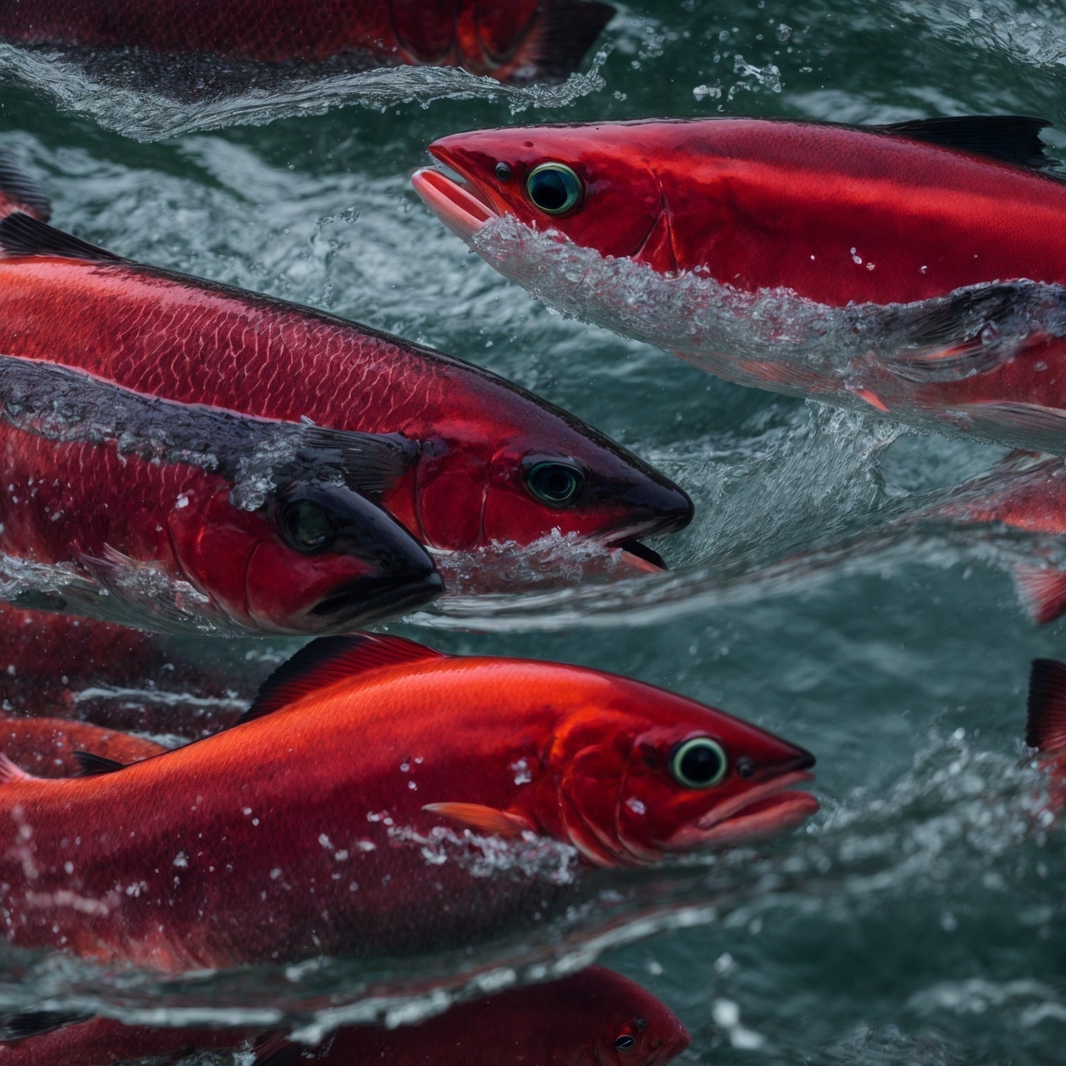 Alaskan sockeye salmon (Oncorhynchus nerka) – wild-caught red salmon fillet showing the characteristic deep red flesh from a krill-rich diet, with Bristol Bay and Copper River as the world’s premier sockeye fisheries