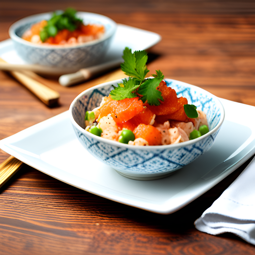 Salmon poke bowl with cubed sushi-grade salmon over sushi rice, topped with avocado, cucumber, sesame seeds, and green onions – a healthy Hawaiian seafood dish