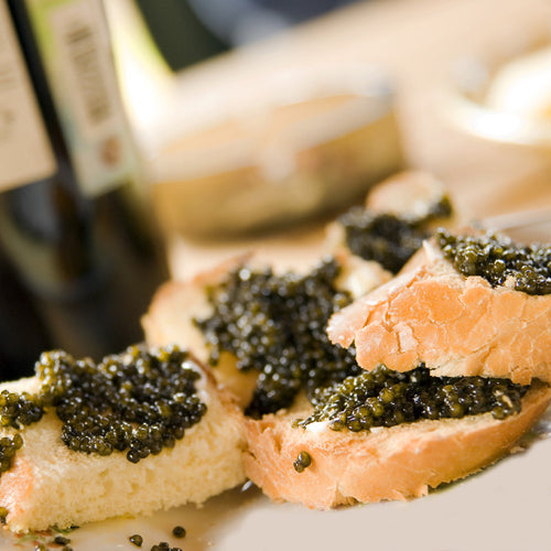 Beluga caviar served chilled with a mother-of-pearl spoon