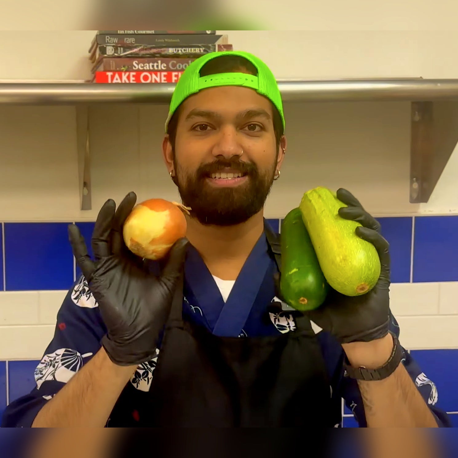 Quick ratatouille-style vegetables cooked in one pan with adjika