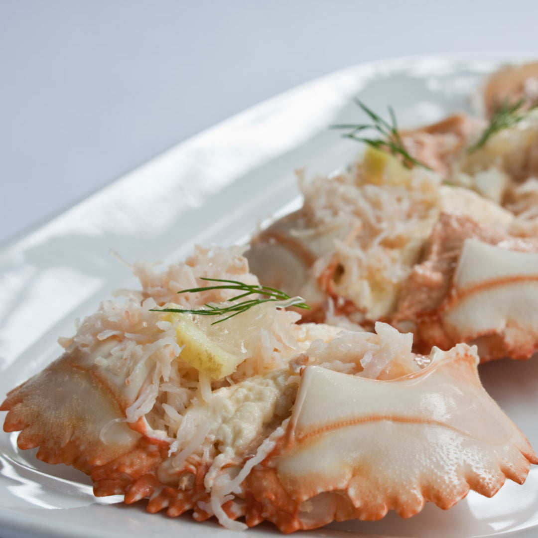 Close-up of Dungeness crab shells highlighting health benefits of chitosan and minerals