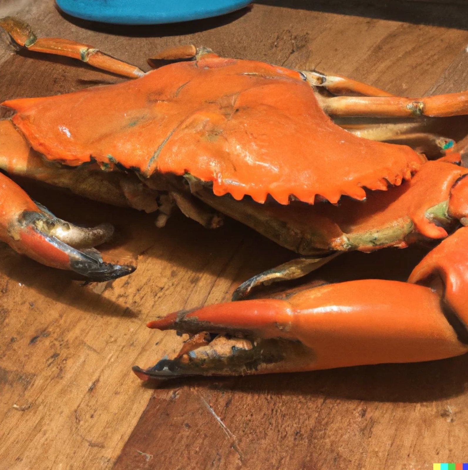 Cooked blue crab on a wooden table