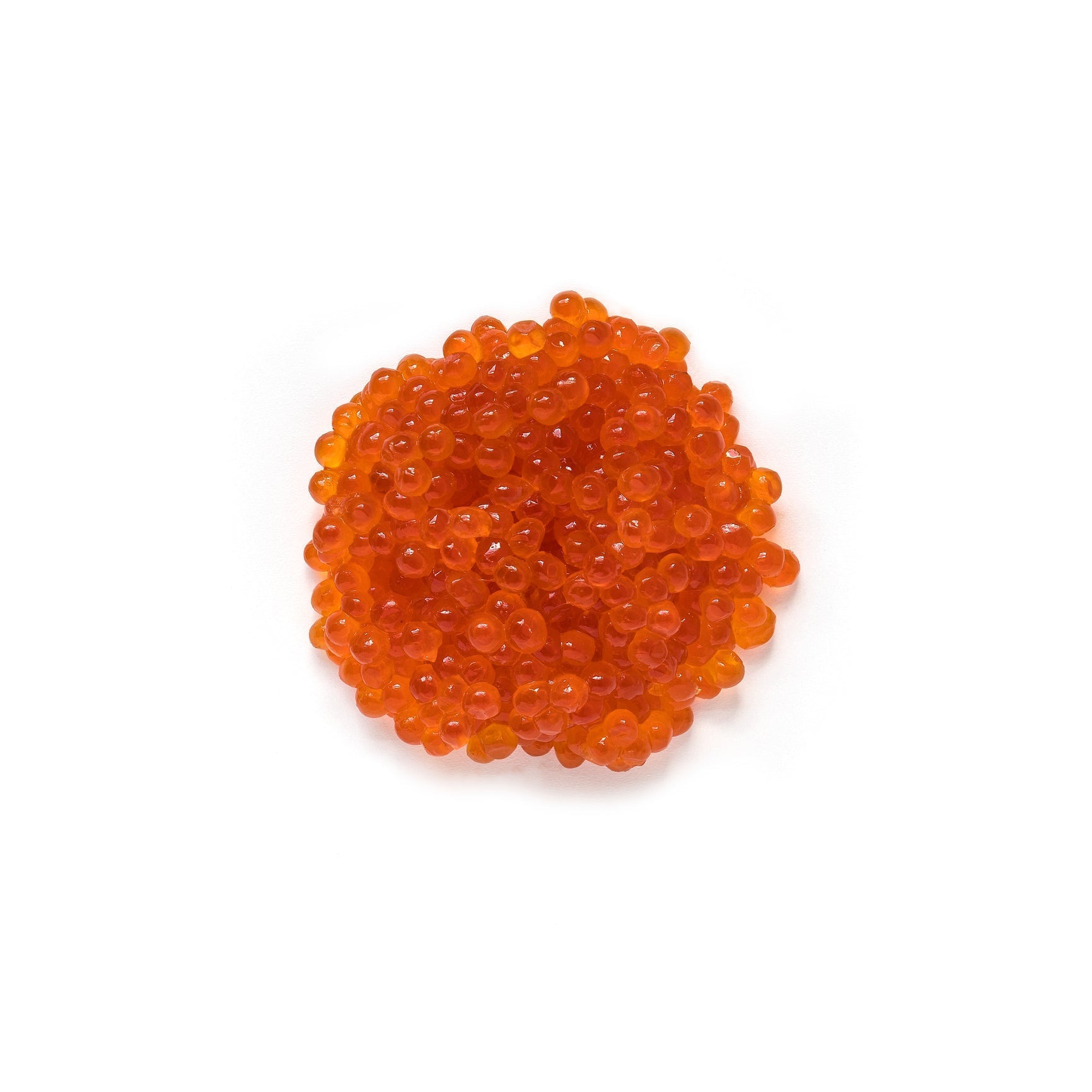 Salmon roe in a sealed glass jar stored in a refrigerator for optimal freshness