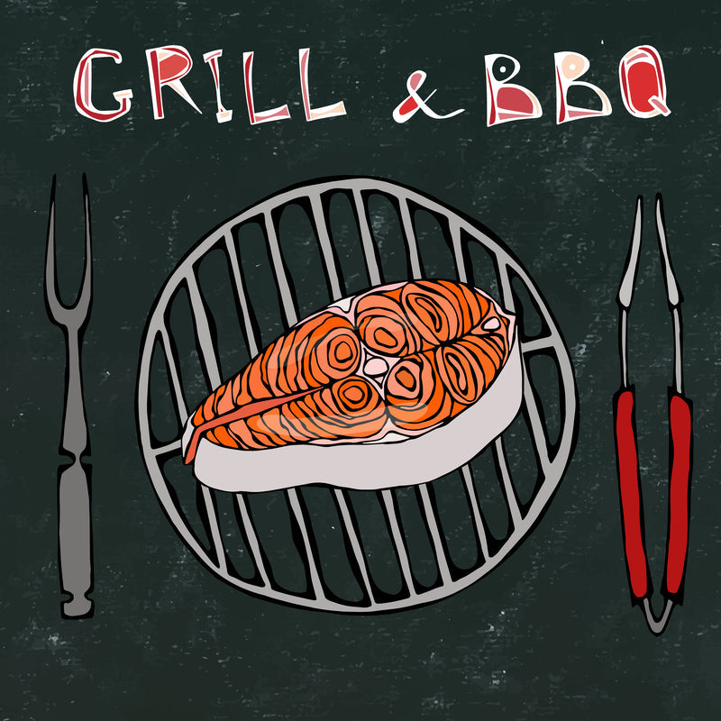Perfectly grilled salmon fillets with char marks on a grill, ready to serve
