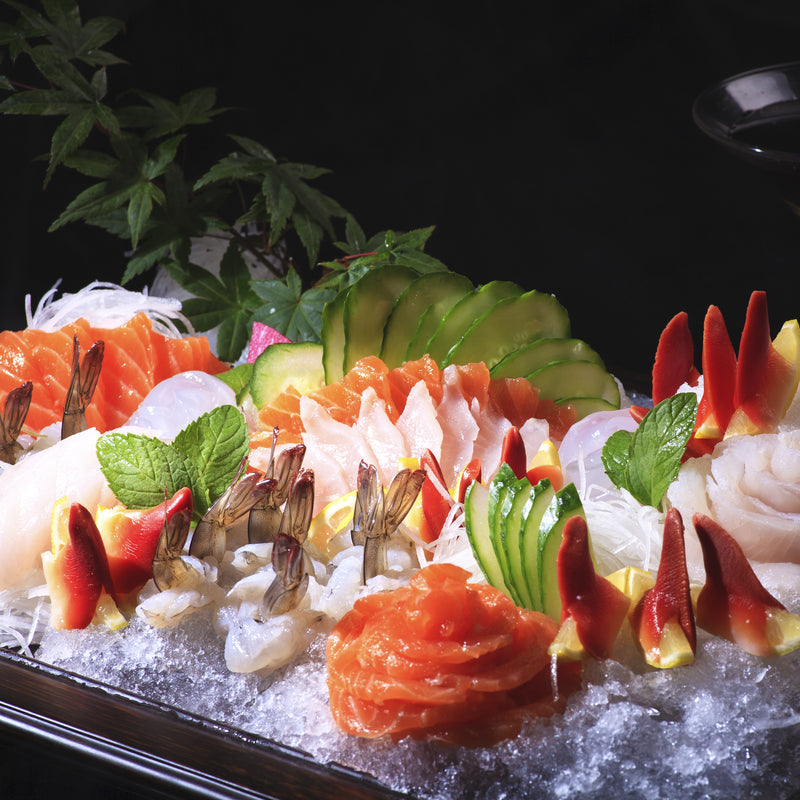 Colorful assortment of premium seafood including caviar, king crab, and fresh fish fillets representing 2026 seafood trends