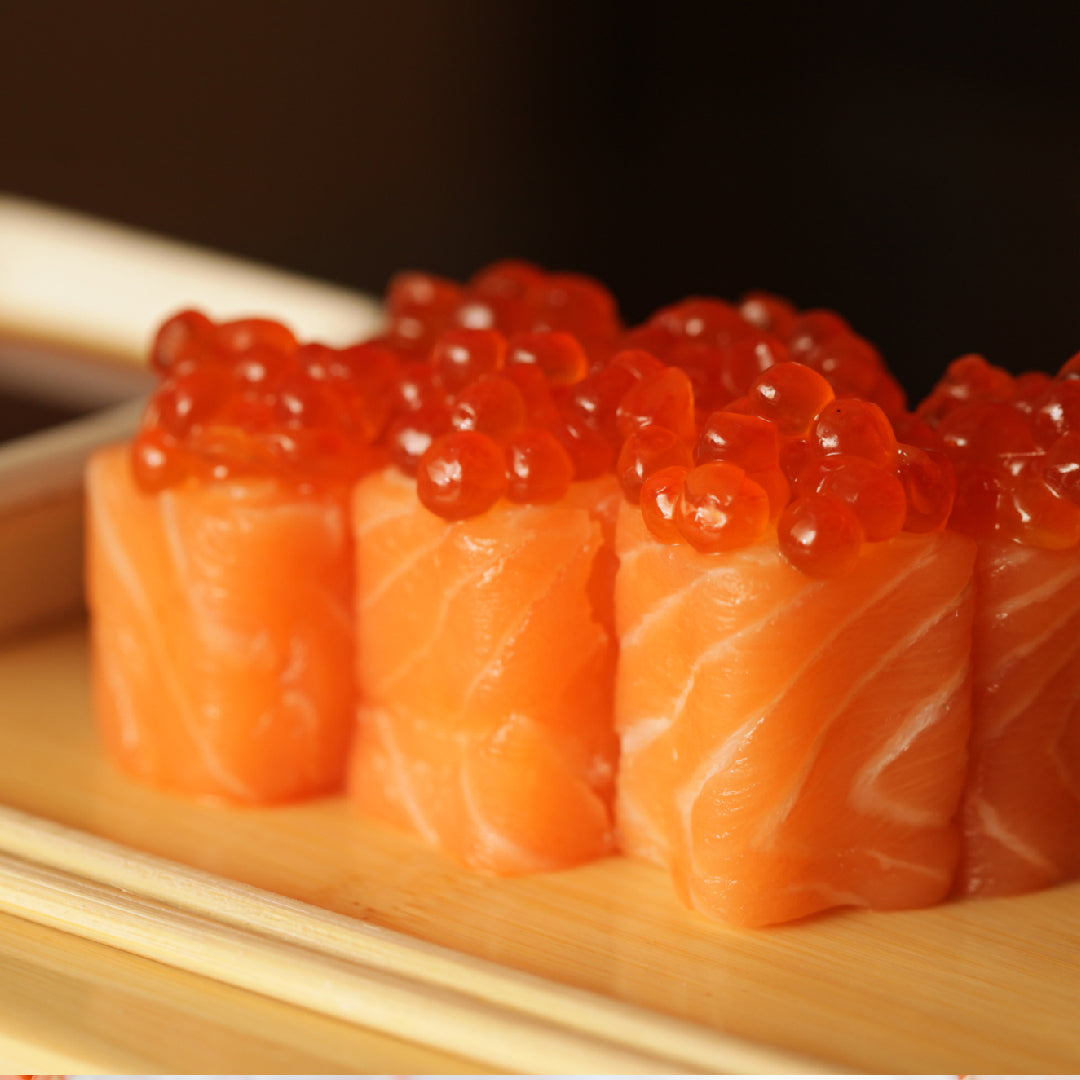 Premium ikura (salmon roe) in a glass jar with bright orange eggs, ready for online purchase and delivery