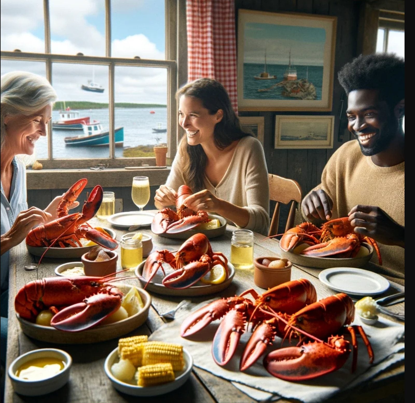 Maine lobster dinner at a seaside restaurant