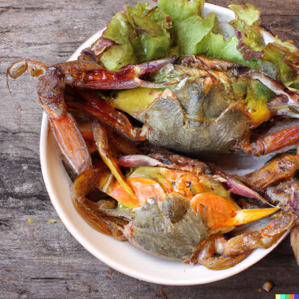 Marinated crab halves with soy sauce, sesame oil, garlic, and green onions, ready for grilling or Korean-style raw preparation